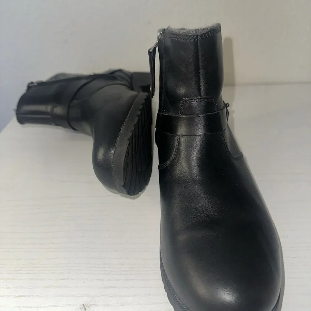 Teva Womens Size 9 US Black Leather Waterproof  Zip Up Biker Boots